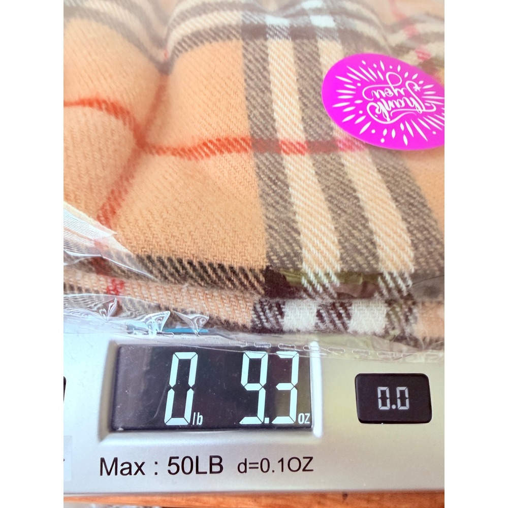 Rong Jia Cashmere Plaid Scarf Beige Nova Check Wrap Shawl 64x28 Quiet Luxury - Picture 7 of 7